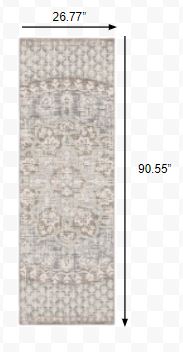 7' Ivory Grey Distressed Oversize Medallion Indoor Runner Rug