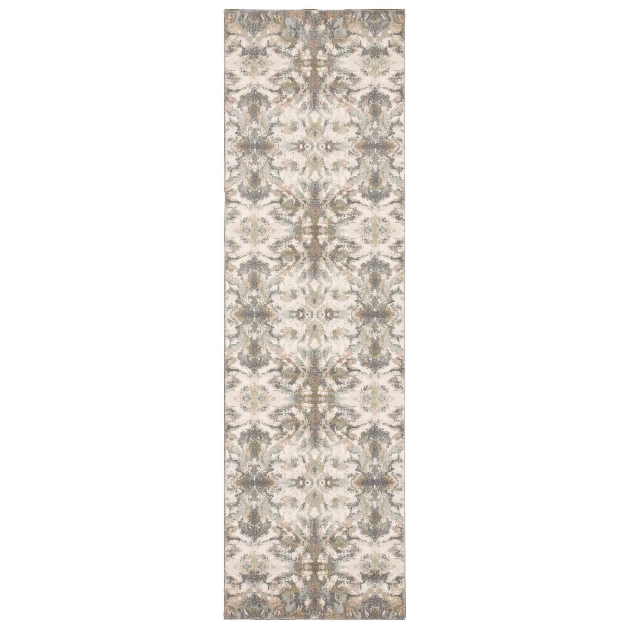 7' Ivory Gray Abstract Ikat Indoor Runner Rug