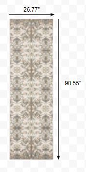 7' Ivory Gray Abstract Ikat Indoor Runner Rug