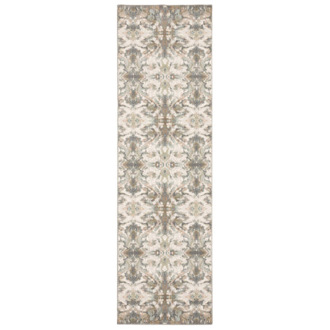 7' Ivory Gray Abstract Ikat Indoor Runner Rug