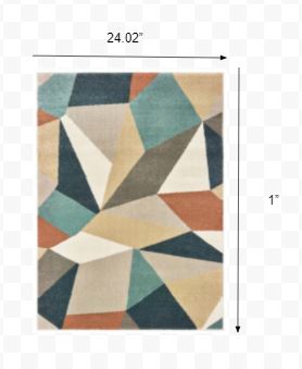 2' x 3' Blue Green Beige Retro Wedge Indoor Area Rug