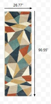 8' Blue Green Beige Retro Wedge Indoor Runner Rug