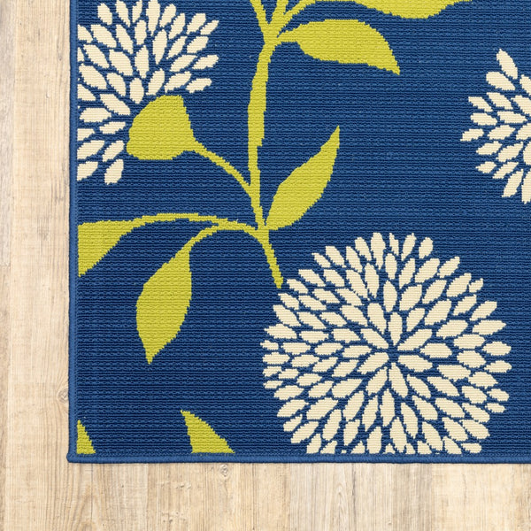 4' x 6' Indigo and Lime Green Floral Indoor Outdoor Area Rug