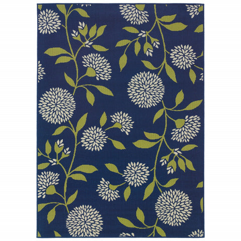 5' x 8' Indigo and Lime Green Floral Indoor Outdoor Area Rug