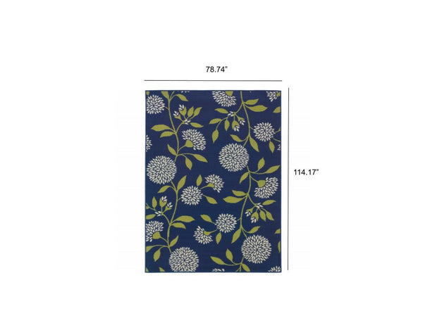 6' x 9' Indigo and Lime Green Floral Indoor Outdoor Area Rug