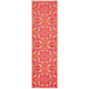 8' Pink and Orange Medallion Indoor Outdoor Runner Rug