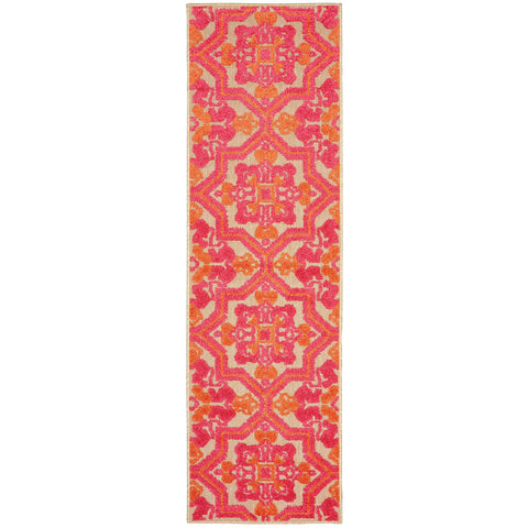 8' Pink and Orange Medallion Indoor Outdoor Runner Rug