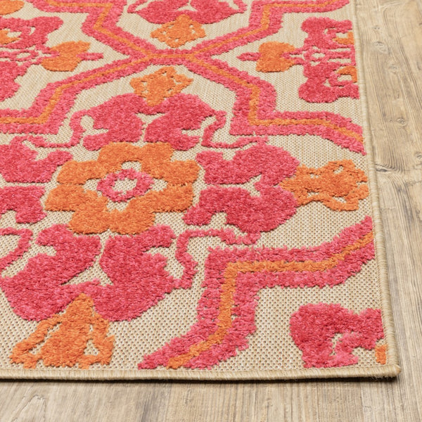 3' x 6' Pink and Orange Medallion Indoor Outdoor Area Rug