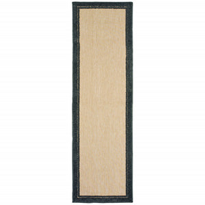 8' Sand and Black Border Indoor Outdoor Runner Rug