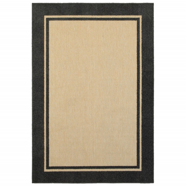 5' x 8' Sand and Black Border Indoor Outdoor Area Rug