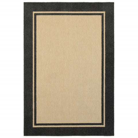 5' x 8' Sand and Black Border Indoor Outdoor Area Rug