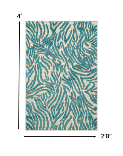 3' x 4' Aqua Abstract Indoor Outdoor Area Rug