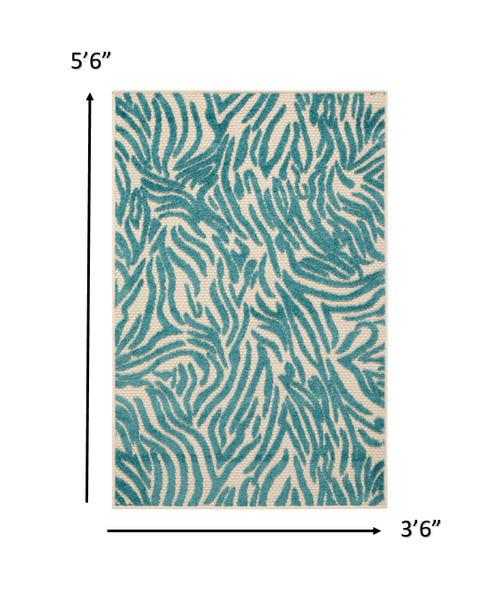 4' x 6' Aqua Abstract Indoor Outdoor Area Rug