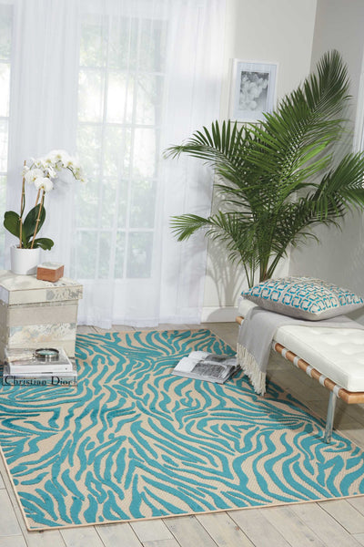 4' x 6' Aqua Abstract Indoor Outdoor Area Rug