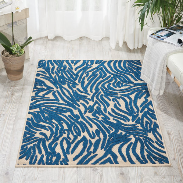 3' x 4' Tropical Blue Abstract Indoor Outdoor Area Rug