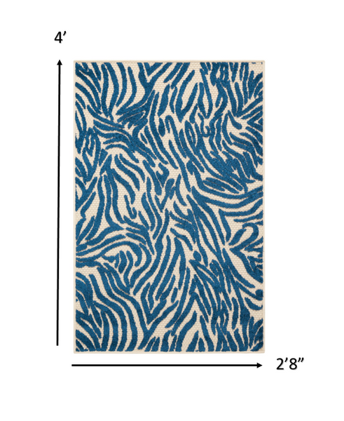 3' x 4' Tropical Blue Abstract Indoor Outdoor Area Rug