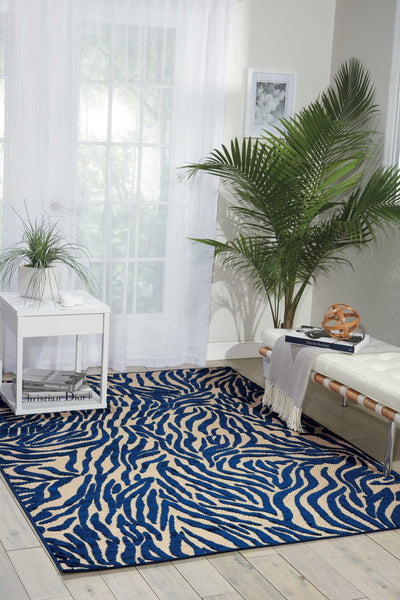 4’ x 6’ Navy Zebra Pattern Indoor Outdoor Area Rug