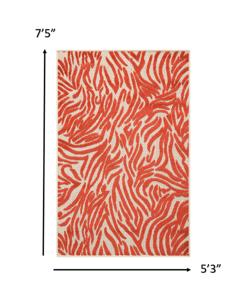 5’ x 8’ Red Zebra Pattern Indoor Outdoor Area Rug