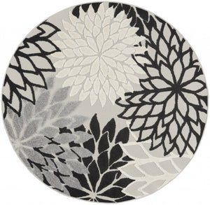 5’ Round Black Gray White Indoor Outdoor Area Rug