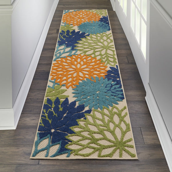 2’ x 10' Orange Floral Outdoor Runner Rug