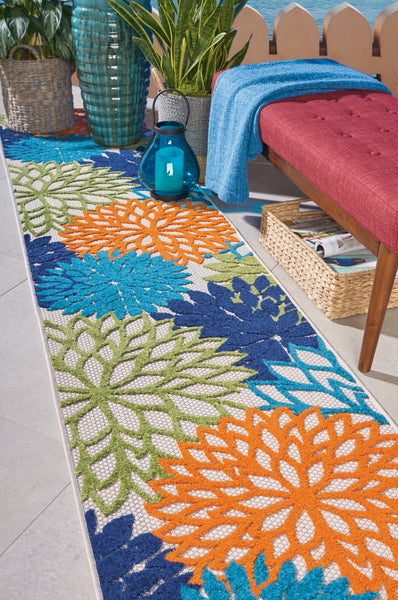 2’ x 10' Orange Floral Outdoor Runner Rug