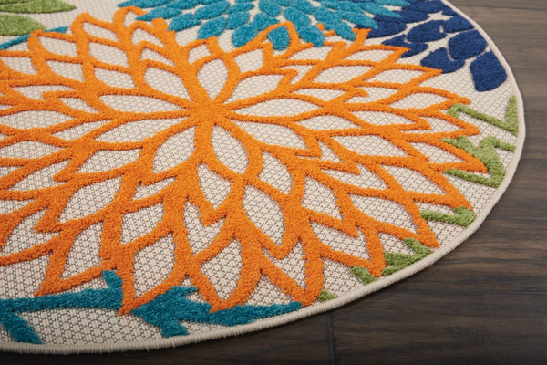 4’ Round Orange Floral Outdoor Area Rug