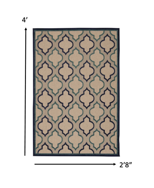 4’ x 6’ Navy Blue Trellis Indoor Outdoor Area Rug