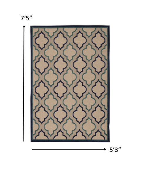 5’ x 8’ Navy Blue Trellis Indoor Outdoor Area Rug