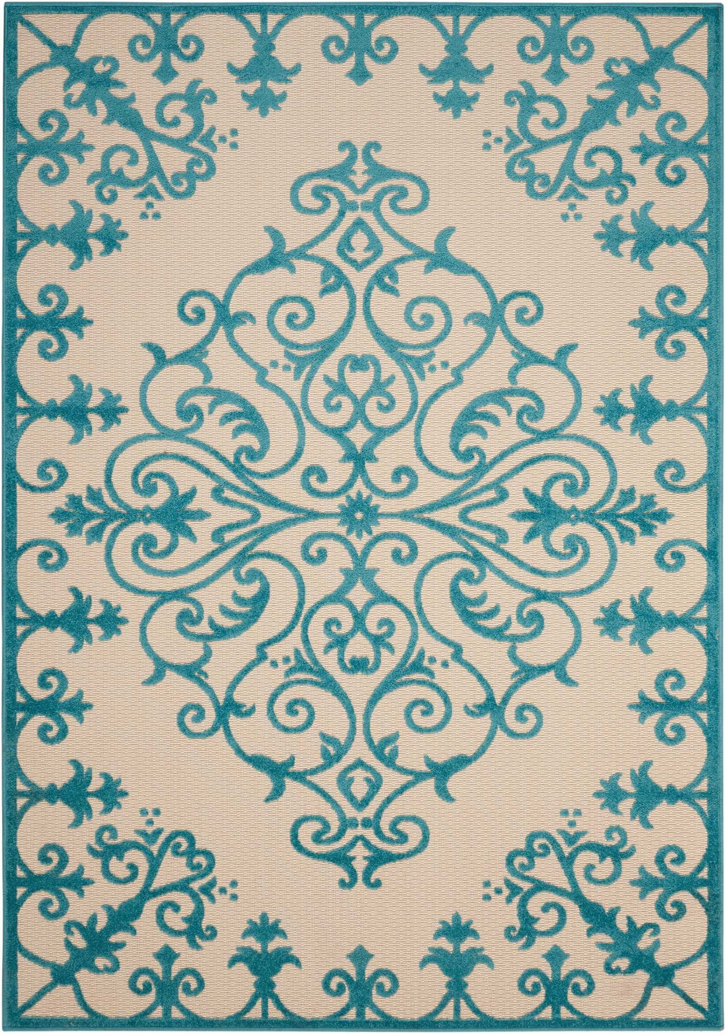 4’ x 6’ Aqua Medallion Indoor Outdoor Area Rug