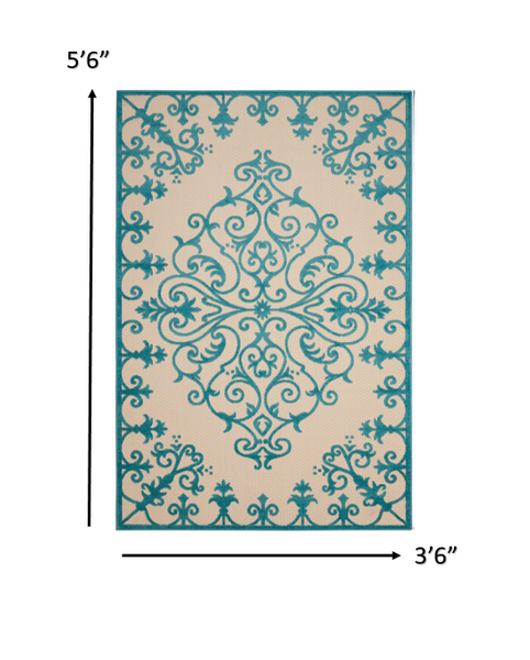 4’ x 6’ Aqua Medallion Indoor Outdoor Area Rug