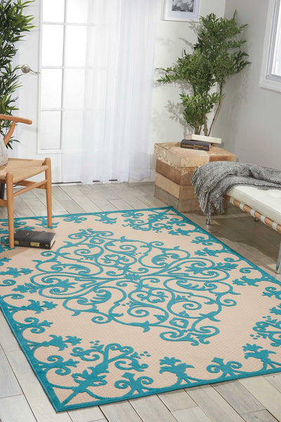 4’ x 6’ Aqua Medallion Indoor Outdoor Area Rug