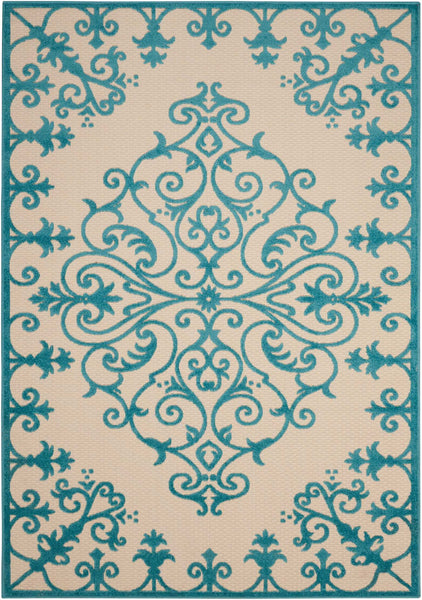 4’ x 6’ Aqua Medallion Indoor Outdoor Area Rug