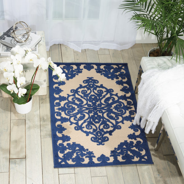 3’ x 4’ Navy Medallion Indoor Outdoor Area Rug