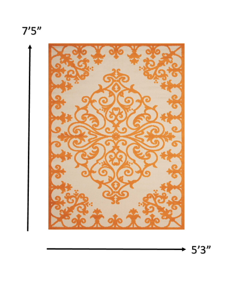 5’ x 8’ Orange Medallion Indoor Outdoor Area Rug