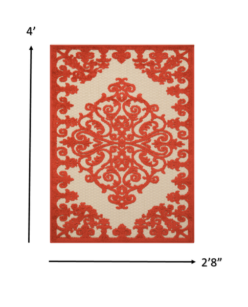 3’ x 4’ Red Medallion Indoor Outdoor Area Rug