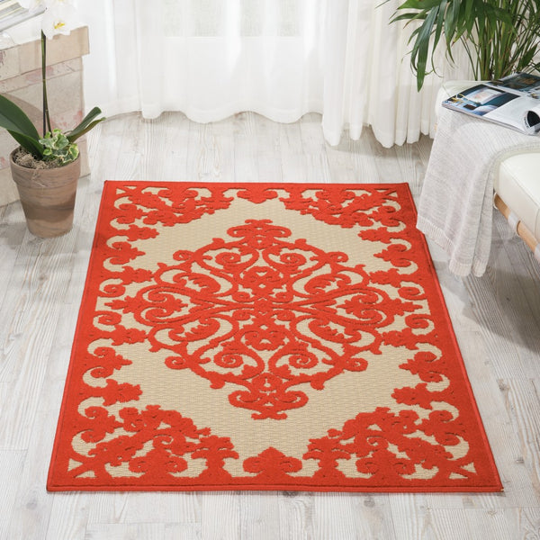 3’ x 4’ Red Medallion Indoor Outdoor Area Rug