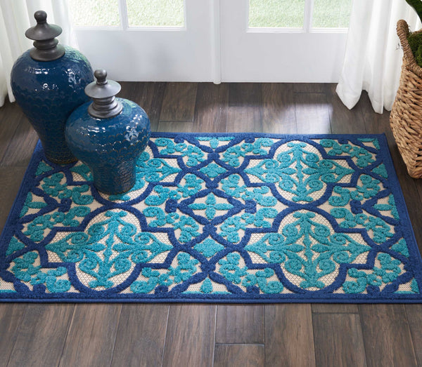 3’ x 4’ Navy and Beige Trellis Indoor Outdoor Area Rug