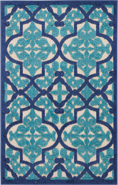 3’ x 4’ Navy and Beige Trellis Indoor Outdoor Area Rug