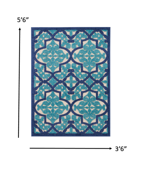 4’ x 6’ Navy and Beige Trellis Indoor Outdoor Area Rug