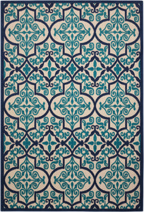 4’ x 6’ Navy and Beige Trellis Indoor Outdoor Area Rug