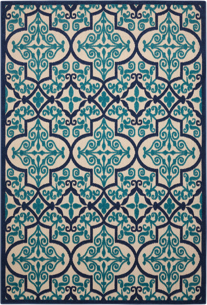 4’ x 6’ Navy and Beige Trellis Indoor Outdoor Area Rug