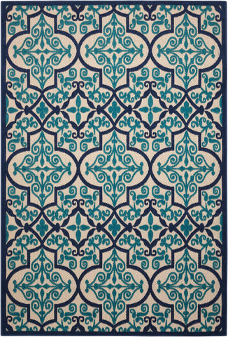 4’ x 6’ Navy and Beige Trellis Indoor Outdoor Area Rug