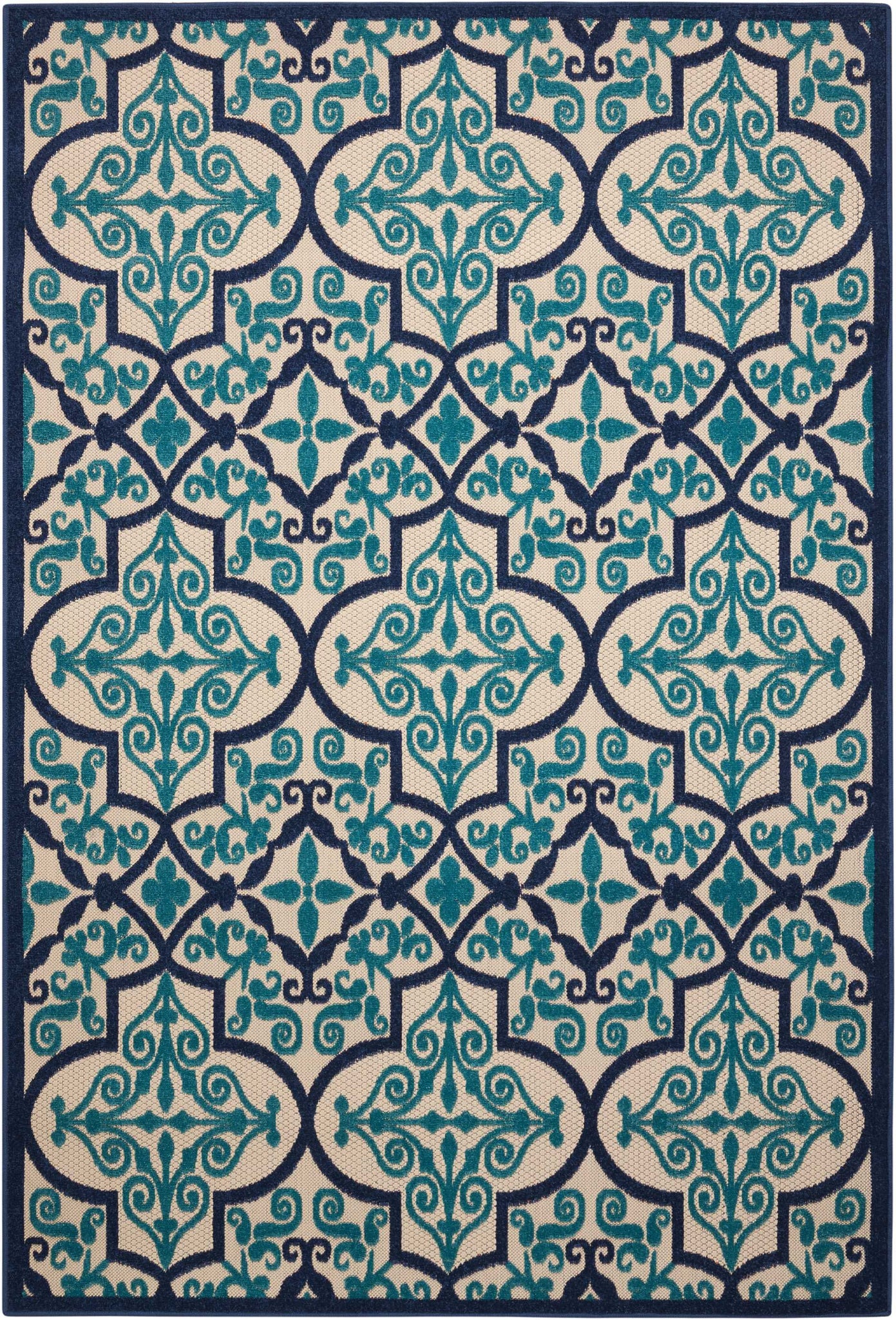 5’ x 8’ Navy and Beige Trellis Indoor Outdoor Area Rug