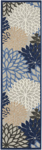 2’ x 6’ Blue Large Floral Indoor Outdoor Runner Rug