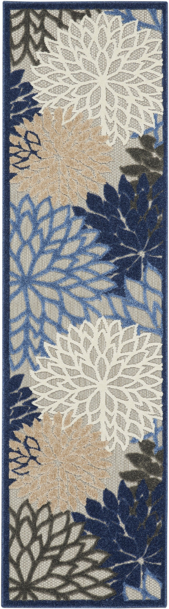 2’ x 8’ Blue Large Floral Indoor Outdoor Runner Rug