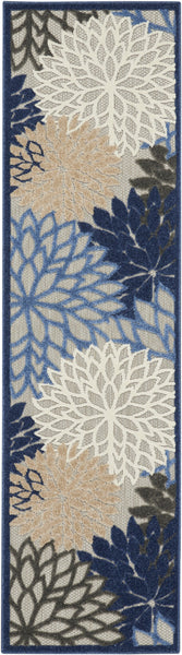 2’ x 12’ Blue Large Floral Indoor Outdoor Runner Rug