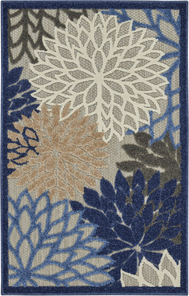 3’ x 4’ Blue Large Floral Indoor Outdoor Area Rug