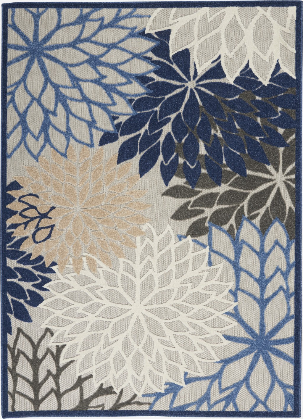 6’ x 9’ Blue Large Floral Indoor Outdoor Area Rug