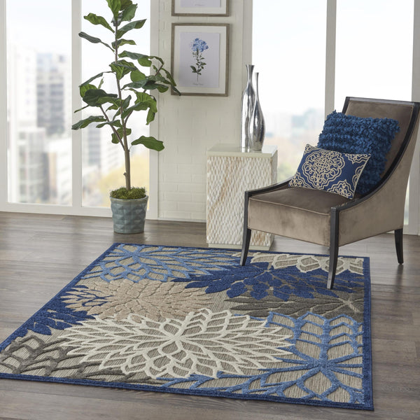 6’ x 9’ Blue Large Floral Indoor Outdoor Area Rug