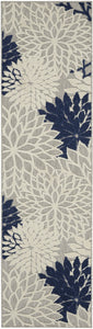 2’ x 6’ Ivory and Navy Indoor Outdoor Runner Rug